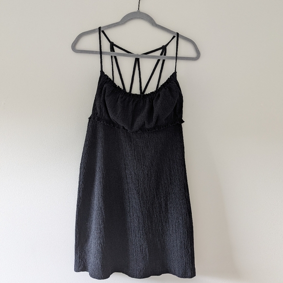 Free People Beach Vetrina Black Cozy Knit Ruched Strappy Open Back Mini Dress - Picture 2 of 10